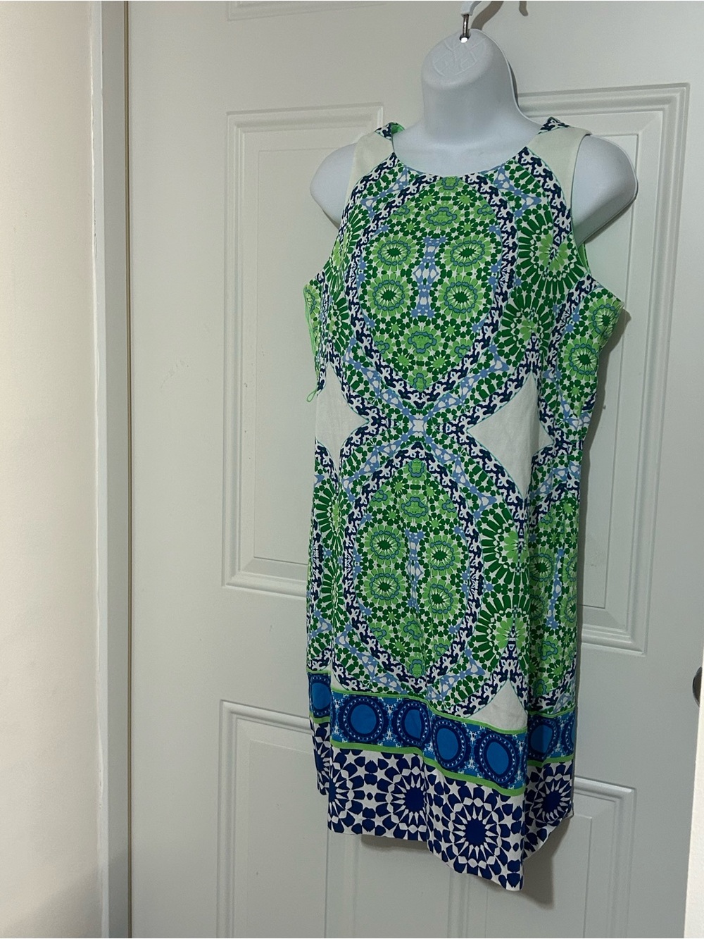 London Times Green & Blue Printed Cold-Shoulder Dress